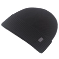 Bonnet en maille côtelée noire pour l'hiver avec écusson en cuir de cerf chaud - Noir