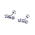 Orecchini corona in argento S925 con tre zirconi viola e chiusura a sfera filettata - Argento