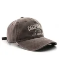 Retro washed cotton baseball cap in coffee brown with vintage California embroidery - Brown
