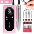 Pink electric nail drill machine 45000RPM with metal bits and sanding bands set - Pink