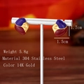 French retro geometric hoop earrings in 14K gold with deep purple and wine red enamel - Gold/Purple/Red