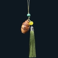 Green Sandalwood Hollow Sachet Pendant with Light Green Bead and Emerald Silk Tassel - Vase Style (3) / Approx. 3.8*1.8cm / Without Scent Beads