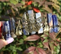 Vintage bronze Viking crown with blue crystals, butterfly and raven skull charms - Butterfly Raven Skull Style / Sodalite/Antique Bronze Wire