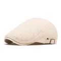 Berretto piatto beige in cotone lino con fibbia in bronzo regolabile e trama traspirante - Regolabile / Beige