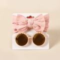 Set 2 pezzi fascia con fiocco rosa e occhiali da sole a margherita per bambina protezione solare - 14*14cm / Rosa