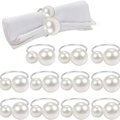 Elegant silver metal napkin rings with white pearls for wedding and banquet table decor - Silver