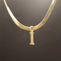 Gold stainless steel herringbone chain necklace featuring a minimalist letter I pendant - Letter I (5592272000729)