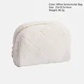 White faux fur semi-circular makeup bag with quilted texture and gold star charm - Half-round / White