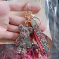 Sparkling rhinestone bear keychain with colorful crystals and gold metal clasp for bags - Rainbow
