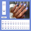 Klein blue French press-on nails with white gradient glitter and stylish coffin shape - W263 Blue Ocean (Glue Style)