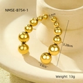 Detail view of gold titanium ball earrings showing 3.28cm height and 0.8cm sphere size - Graduated Gold Beads Style (NMSE-B754-1) / Gold