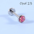 Pink opal stud earring in stainless steel with colorful sparkle for lip or cartilage - Steel Pink Opal OP23