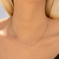 Elegant S925 sterling silver snake chain necklace on female model neck in minimalist style - 925 Silver / Chopin Chain