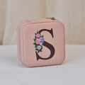Pink PU leather jewelry box featuring a large letter S and floral print design - Print S