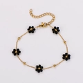 British style beaded flower bracelet in gold and black finish with lobster clasp - Black Bracelet