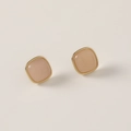 Chic square geometric stud earrings in elegant nude pink with gold metal border - Transparent Pink