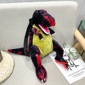 Plush T-Rex dinosaur backpack in red and black tie-dye with green corduroy belly - Red Tyrannosaurus