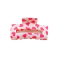 Pink heart pattern square hair claw clip made of smooth resin for ponytail styling - Pink Heart Print