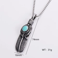 Dark gothic silver feather pendant with turquoise stone inlay for punk street style - Feather Turquoise Pendant