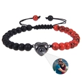 Tiger eye bead bracelet with heart photo projection charm and adjustable cord - Red Turquoise + Matte Stone Bracelet