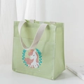 Borsa tote in tela verde chiaro minimalista con stampa unicorno e tasca frontale - Unicorno Verde
