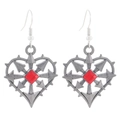 Gothische punk hart oorbellen met rode edelstenen en zilveren doorns in vintage stijl - Oorbellen