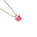 Elegant gold box chain necklace with a pink enamel butterfly pendant and micro diamonds - Red