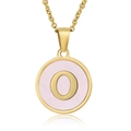 18K gold plated titanium steel necklace with pink shell inlay and letter O pendant - Gold O (With Chain)