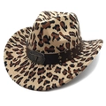 Cappello da cowboy leopardato con fibbia a testa di toro e cinturino in pelle borchiato - M (56-58cm) / Parte Superiore Fedora Stampa Leopardata
