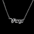 Macro shot of Virgo zodiac letter pendant in gothic font on stainless steel chain - Virgo-Silver