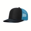 Black and royal blue mesh trucker hat with contrast stitching and curved visor - Black/Blue Mesh