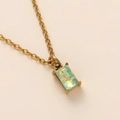18K gold plated necklace with rectangular iridescent opal birthstone pendant - October/Opal Color