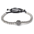 Silver bead bracelet with a black zircon inlaid ball and adjustable braided rope - 10mm Micro Pave Ball / Silver + Black Zircon