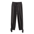 Pantalón bombacho negro casual para mujer con cintura elástica y lazos en los puños - XS / gris oscuro