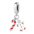 Funkelnder S925 Silber Weihnachtsanhänger mit Lebkuchenmann und Zuckerstangen-Design - Lebkuchenmann Zuckerstange (0078)