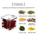 Tarro de almacenamiento de alimentos cuadrado de 700ml con medidas y material de PET+TPR - 700ml / Negro Transparente