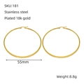 55mm large gold-plated stainless steel hoop earrings with 18k finish for women - 55mm / Gold
