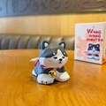 Black and white husky resin desk ornament with collar and bell in decorative gift box - Wang Wang Jiao Husky