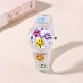 Kinder Quarzuhr mit transparentem Armband und bunten Smileys auf weißem Zifferblatt - Lächeln-Muster