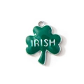 Pendentif trèfle vert en émail avec gravure Irish et bordure argentée pour bracelets - Trèfle IRISH Plaqué Argent
