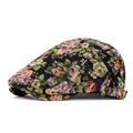 Béret rétro au motif floral jacquard avec boucle de réglage latérale en métal vieilli - Bleu marine