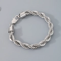 Bracelet chaîne torsadée en acier inoxydable argenté avec fermoir mousqueton solide - Bracelet 20cm / 8mm / Acier