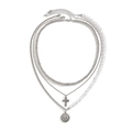 Three-layer silver necklace set with cross pendant, compass charm and pearls for men - Silver