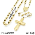6mm gold stainless steel rosary necklace with cross pendant and 650mm bead chain - Gold Textured Cross Style (KN117709-Z)
