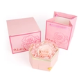 Pink preserved rose jewelry gift box with matching pink gift bag and hexagon case - Hexagonal Single Eternal Rose / Light Pink