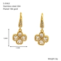 Elegant 18k gold plated 304 stainless steel clover earrings with micro-set zircon crystals - Four-Heart Petal Flower Style (SE463G)