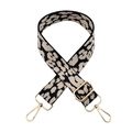 Detail of 3.8cm wide leopard print jacquard bag strap with elegant gold metal buckles - Silver Clasp / Beige