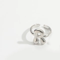 Minimalist adjustable open ring featuring a 3D letter R design in polished silver finish - Letter R Style