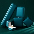 Deep green leather jewelry box set with golden buckles for rings and necklaces - Crown Standard Ring Box / Lake Blue