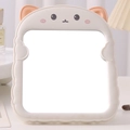 Portable cream white desktop vanity mirror with cute pink cartoon bear ears and folding base - Cat Ear-Creamy White